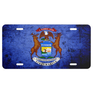 Black Grunge Michigan State Flag License Plate
