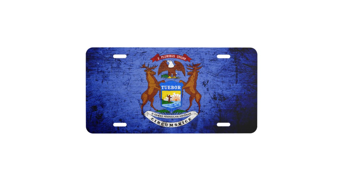 Black Grunge Michigan State Flag License Plate Zazzle Com