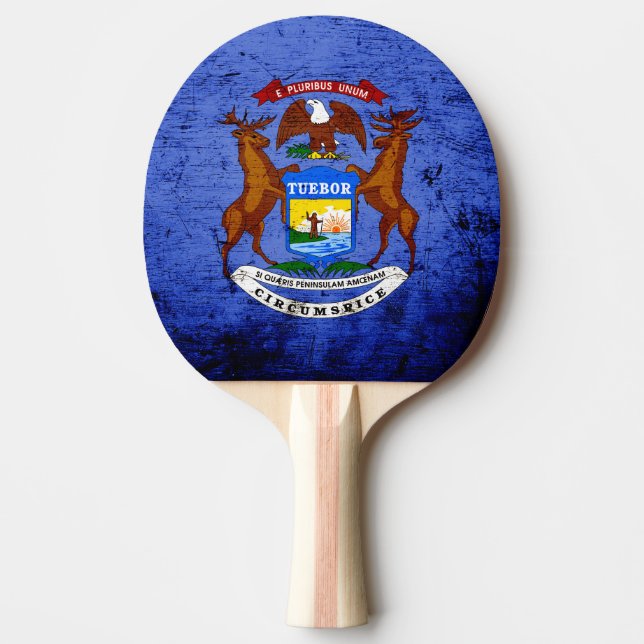 Black Grunge Michigan State Flag Ping-Pong Paddle (Front)