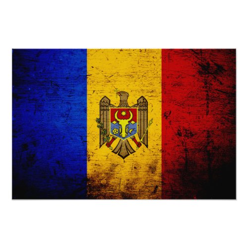 Black Grunge Moldova Flag Photo Print