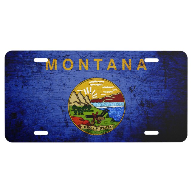 Black Grunge Montana State Flag License Plate (Front)