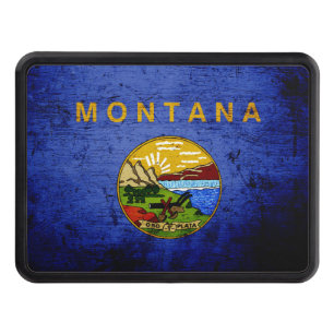 Black Grunge Montana State Flag Tow Hitch Cover