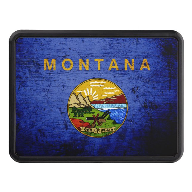Black Grunge Montana State Flag Tow Hitch Cover (Front)
