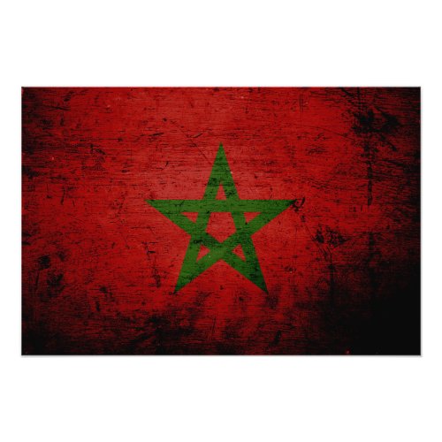 Black Grunge Morocco Flag Photo Print
