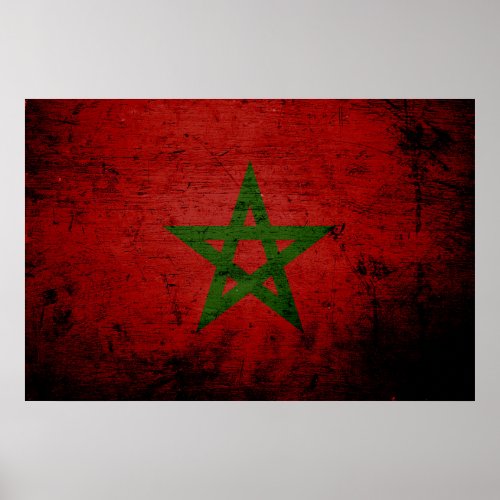 Black Grunge Morocco Flag Poster