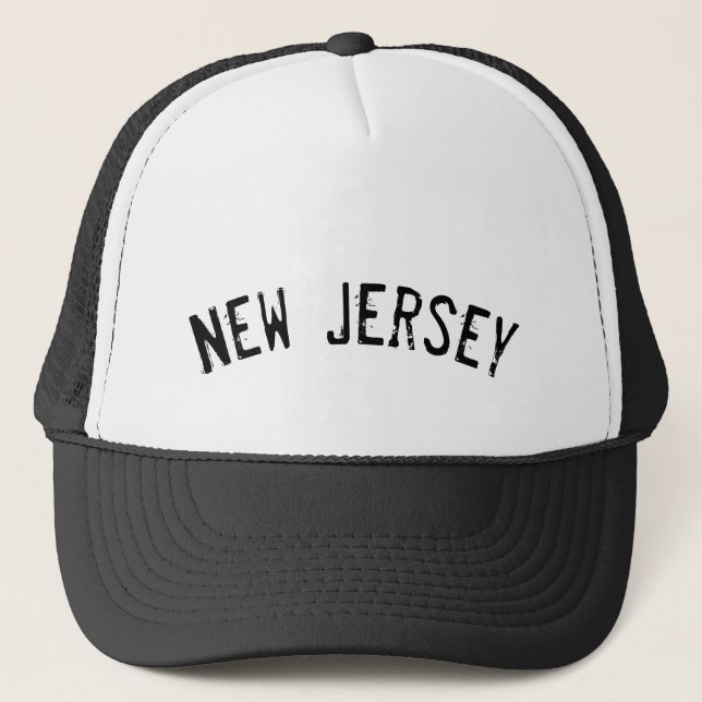 Black Grunge New Jersey Trucker Hat (Front)