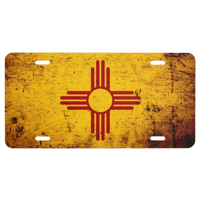 Black Grunge New Mexico State Flag 1 License Plate (Front)