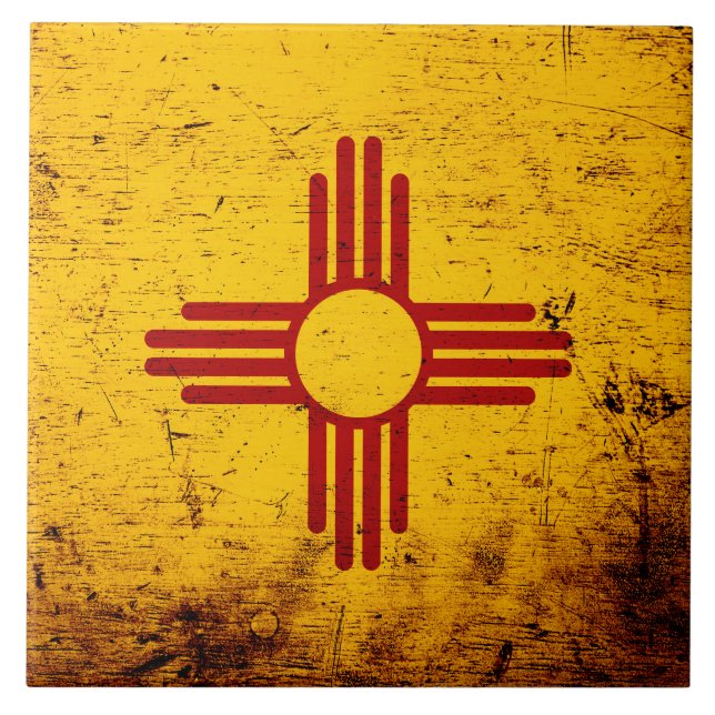 Black Grunge New Mexico State Flag Ceramic Tile (Front)