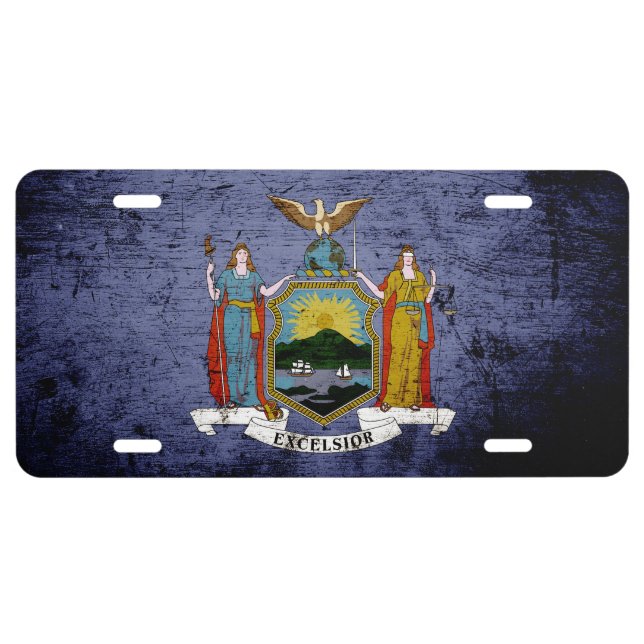 Black Grunge New York State Flag License Plate (Front)