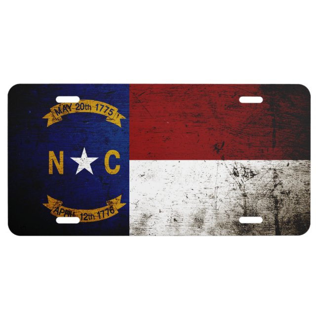 Black Grunge North Carolina  State Flag License Plate (Front)