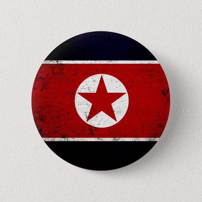 Black Grunge North Korea Flag 2 Button (Front)