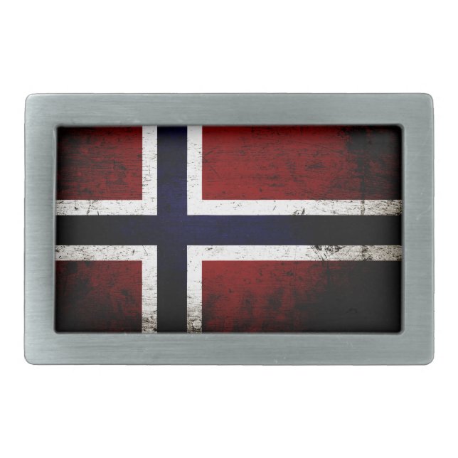 Black Grunge Norway Flag Belt Buckle (Front)