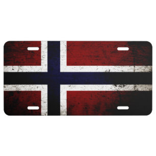 Black Grunge Norway Flag License Plate