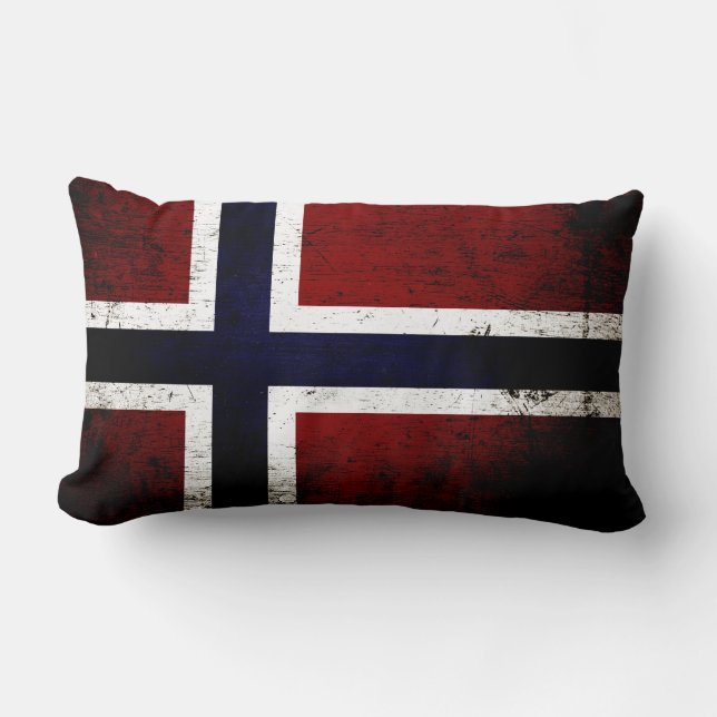 Black Grunge Norway Flag Lumbar Pillow (Front)