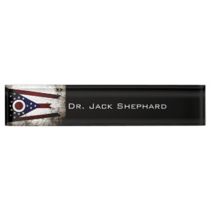 Black Grunge Ohio State Flag Desk Name Plate