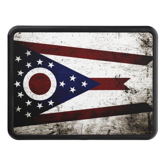 Black Grunge Ohio State Flag Tow Hitch Cover (Front)