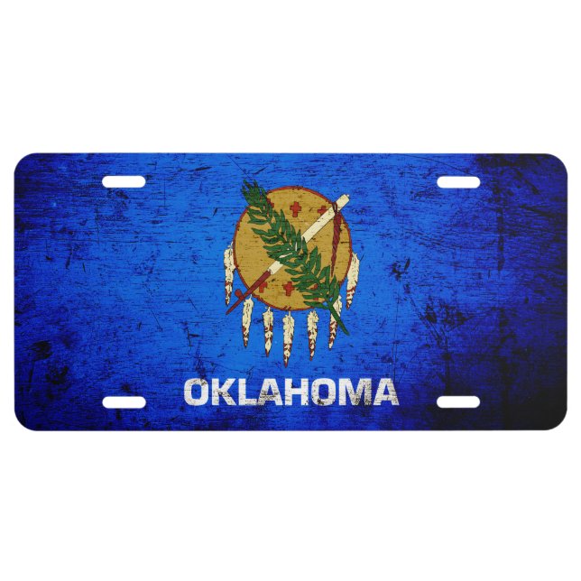 Black Grunge Oklahoma State Flag License Plate (Front)
