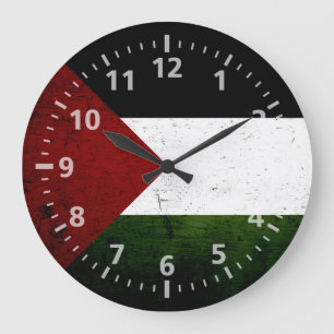 Black Grunge Palestine Flag Large Clock