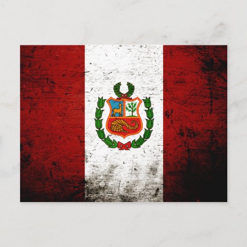 Black Grunge Peru Flag Postcard