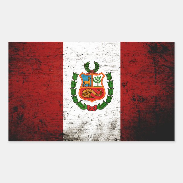 Black Grunge Peru Flag Rectangular Sticker (Front)