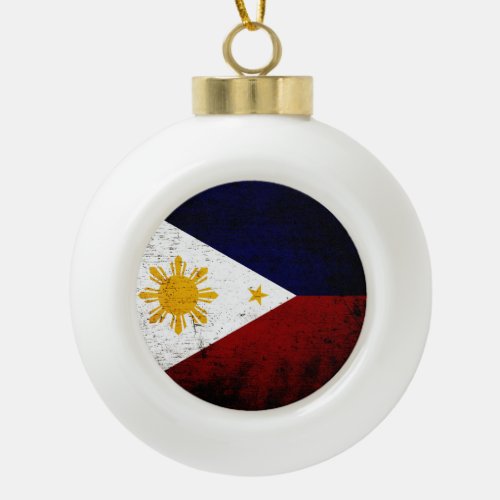 Black Grunge Philippines Flag Ceramic Ball Christmas Ornament