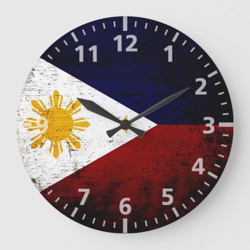 Black Grunge Philippines Flag Large Clock
