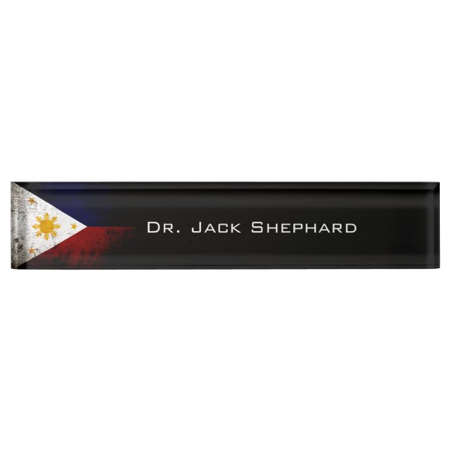 Black Grunge Philippines Flag Nameplate (Front)