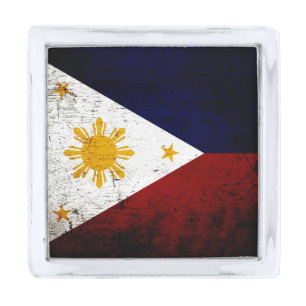 Black Grunge Philippines Flag Silver Finish Lapel Pin