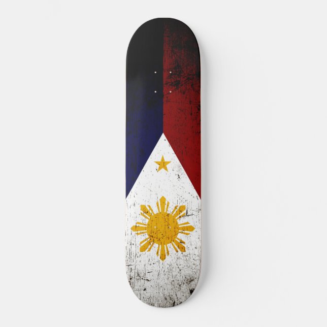 Black Grunge Philippines Flag Skateboard Deck (Front)