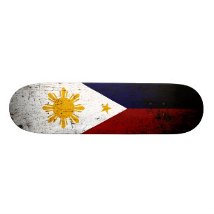 Black Grunge Philippines Flag Skateboard Deck