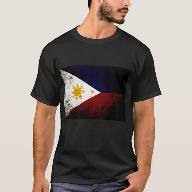 Black Grunge Philippines Flag T-Shirt (Front)