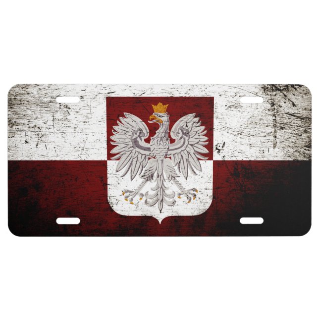 Black Grunge Poland Flag 1 License Plate (Front)