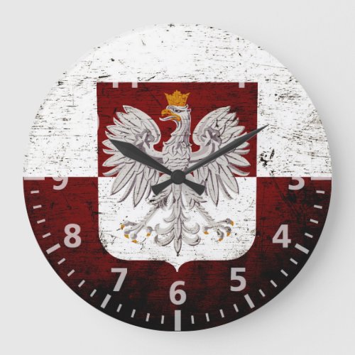 Black Grunge Poland Flag Large Clock