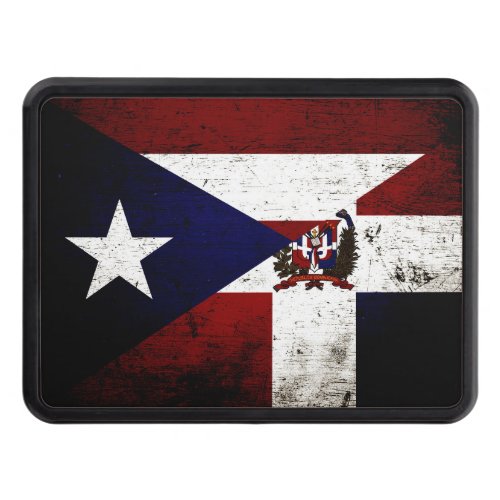 Black Grunge Puerto Rico  Dominican Flag Hitch Cover
