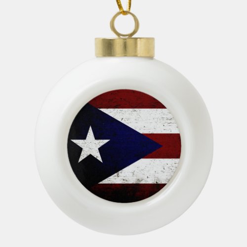 Black Grunge Puerto Rico Flag Ceramic Ball Christmas Ornament