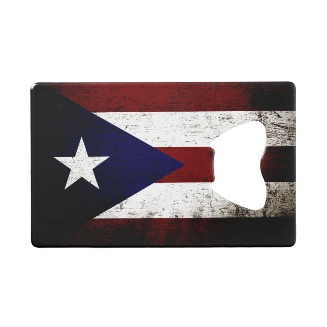 Black Grunge Puerto Rico Flag Credit Card Bottle Opener (Front (Horizontal))