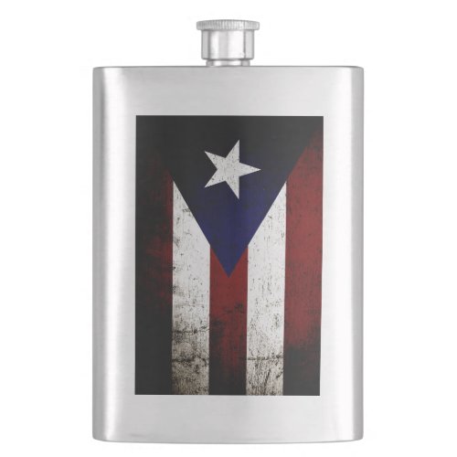 Black Grunge Puerto Rico Flag Hip Flask