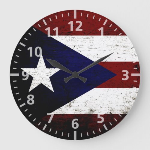 Black Grunge Puerto Rico Flag Large Clock