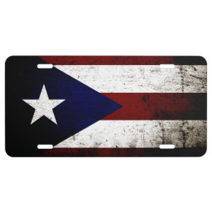 Black Grunge Puerto Rico Flag License Plate
