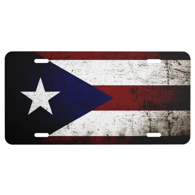 Black Grunge Puerto Rico Flag License Plate (Front)