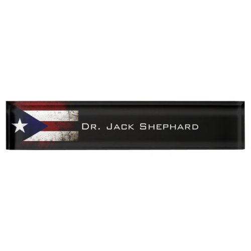 Black Grunge Puerto Rico Flag Name Plate