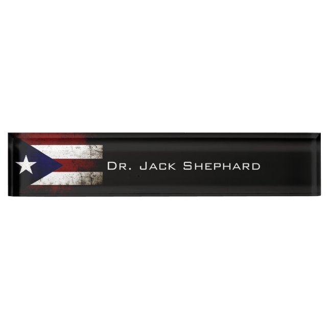 Black Grunge Puerto Rico Flag Name Plate (Front)