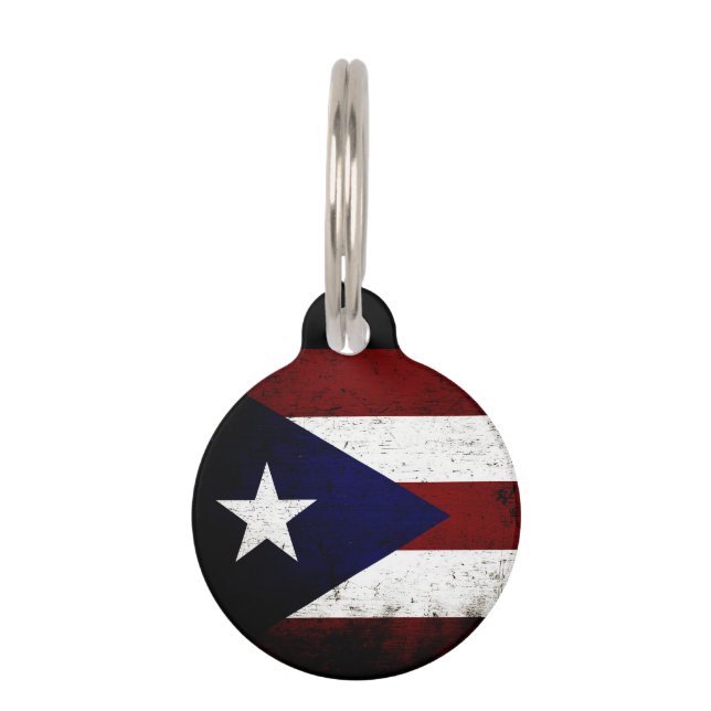 Black Grunge Puerto Rico Flag Pet ID Tag (Back)
