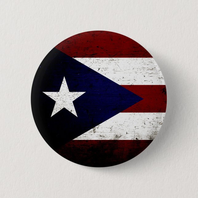 Black Grunge Puerto Rico Flag Pinback Button (Front)
