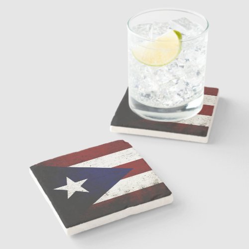 Black Grunge Puerto Rico Flag Stone Coaster