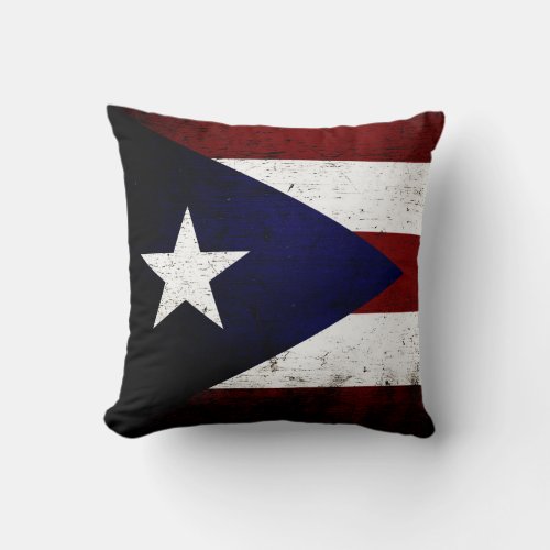 Black Grunge Puerto Rico Flag Throw Pillow
