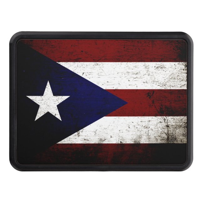 Black Grunge Puerto Rico Flag Tow Hitch Cover (Front)