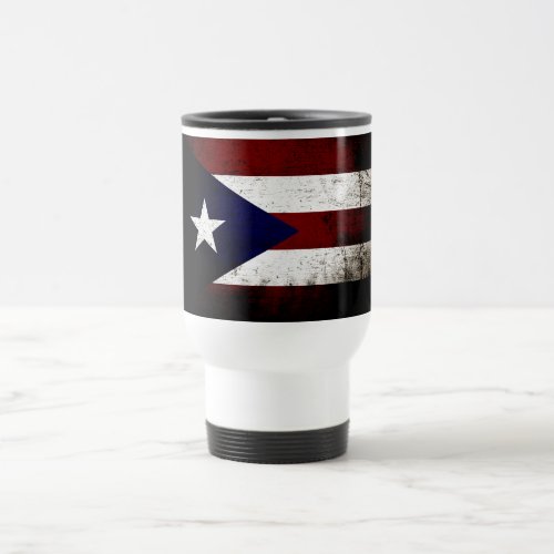 Black Grunge Puerto Rico Flag Travel Mug