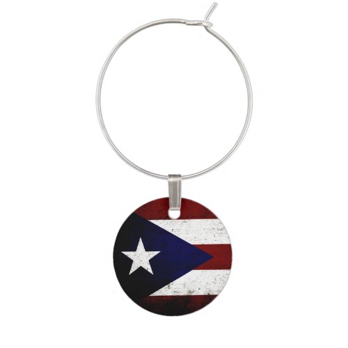 Black Grunge Puerto Rico Flag Wine Glass Charm