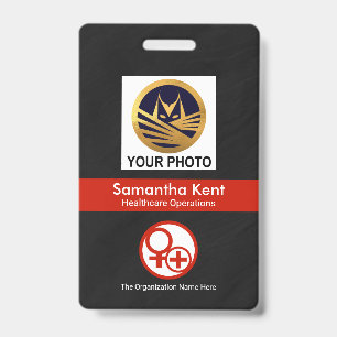 Black Grunge Red Stripe Photo Template Healthcare Badge